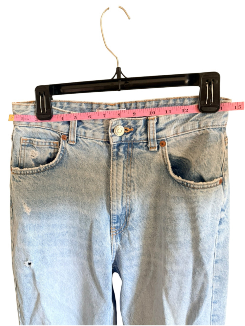Zara High Rise Wide Leg Distressed Jeans Light Blue Women’s 6 - Picture 4 of 6